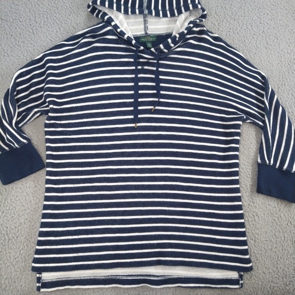 Lauren Jeans Co. Pullover Hoodie Ralph Lauren Womens Large Blue Striped Nautical - Picture 3 of 16